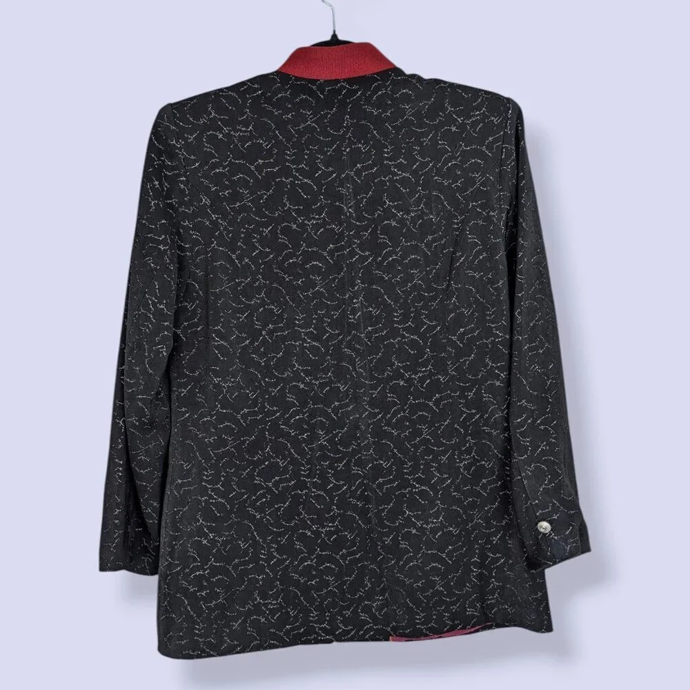 Black & Red Metallic Buttoned Jacket - Picture 9 of 9